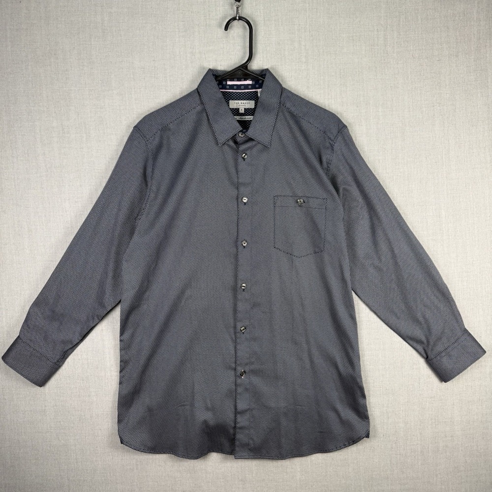 Ted Baker London Shirt Mens Size 5 Gray Long Sleeve Button Down Geometric